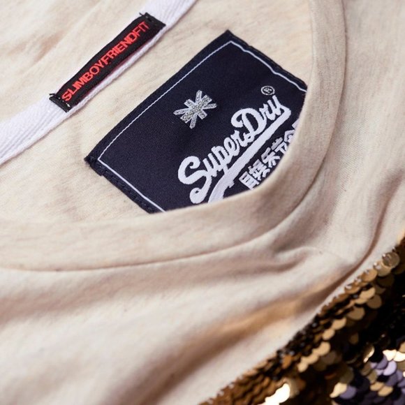 Superdry | SEQUIN SLIM BOYFRIEND T-SHIRT |  Sold out | Off White | Women's 8 | M - Picture 3 of 16